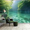 Crystal Clear Turquoise Mountain Lake Wall Mural Green Forest Wallpaper for Living Room Decor