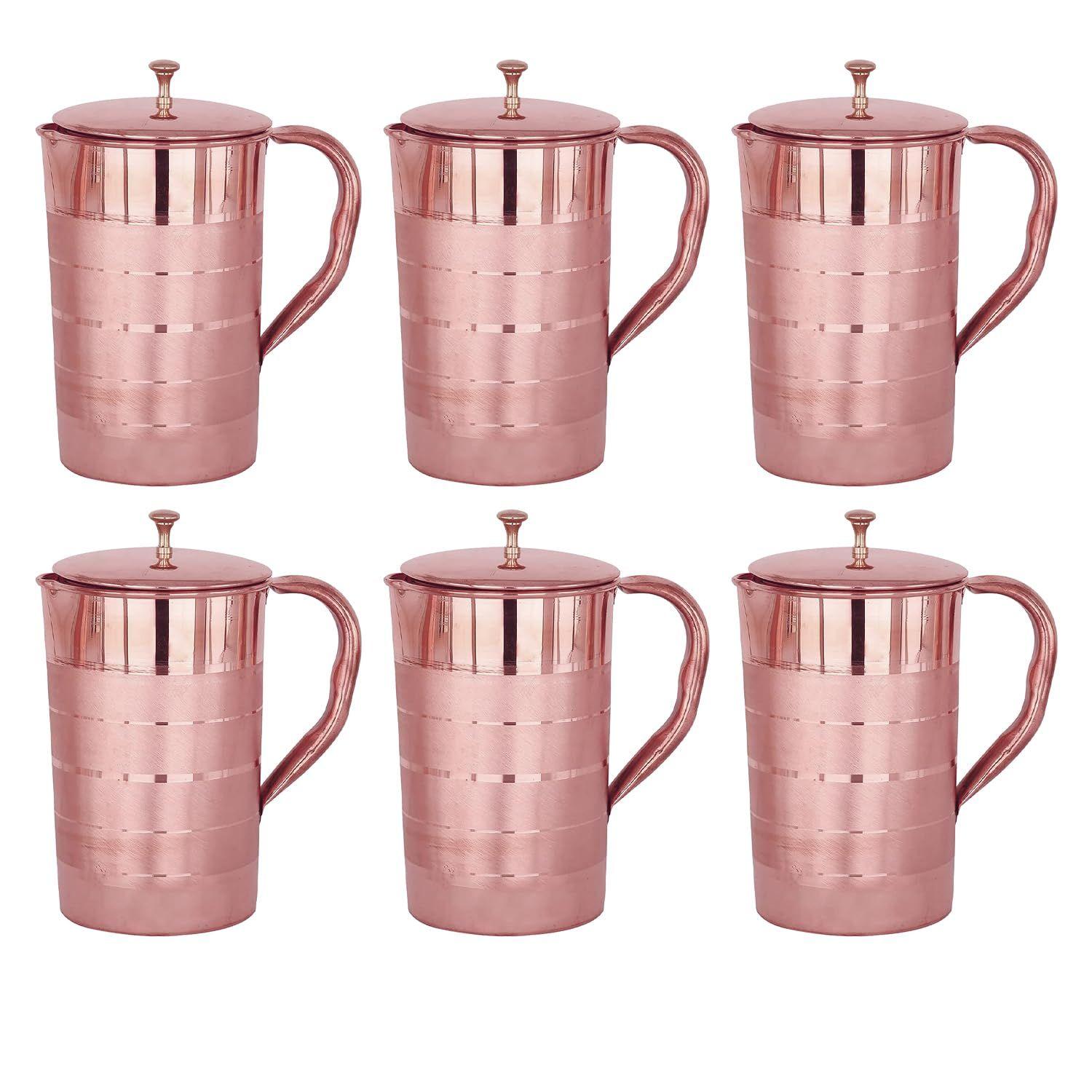 

(Пакет из 6) Медный кувшин с крышкой | Без BPA, Нетоксичный, Медный | Не ржавеет, Прочный, Легкий | С дополнительными полезными для здоровья свойствами меди