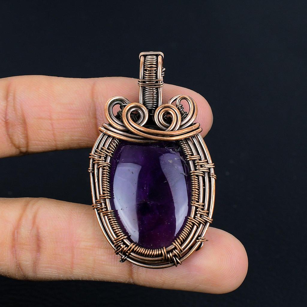 Amethyst Pendant Gemstone Jewelry, 999 Copper Wire Wrapped Pendant, Gift For Women Handmade Pendant