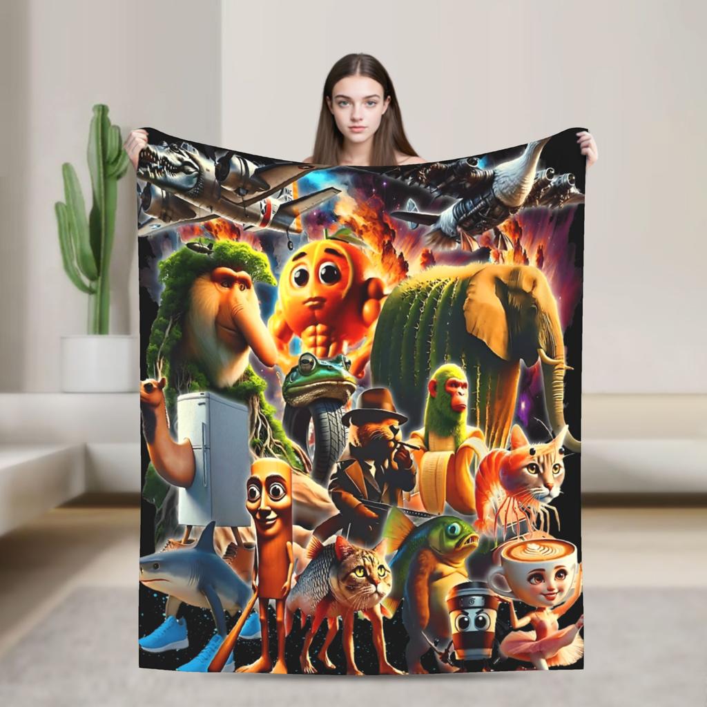 Italian Brainrot Cappuccino Assassino Fun Cappuccino Meme Blanket Soft Funny Plush Throw Blanket For Flannel Bedspread Bed Cover