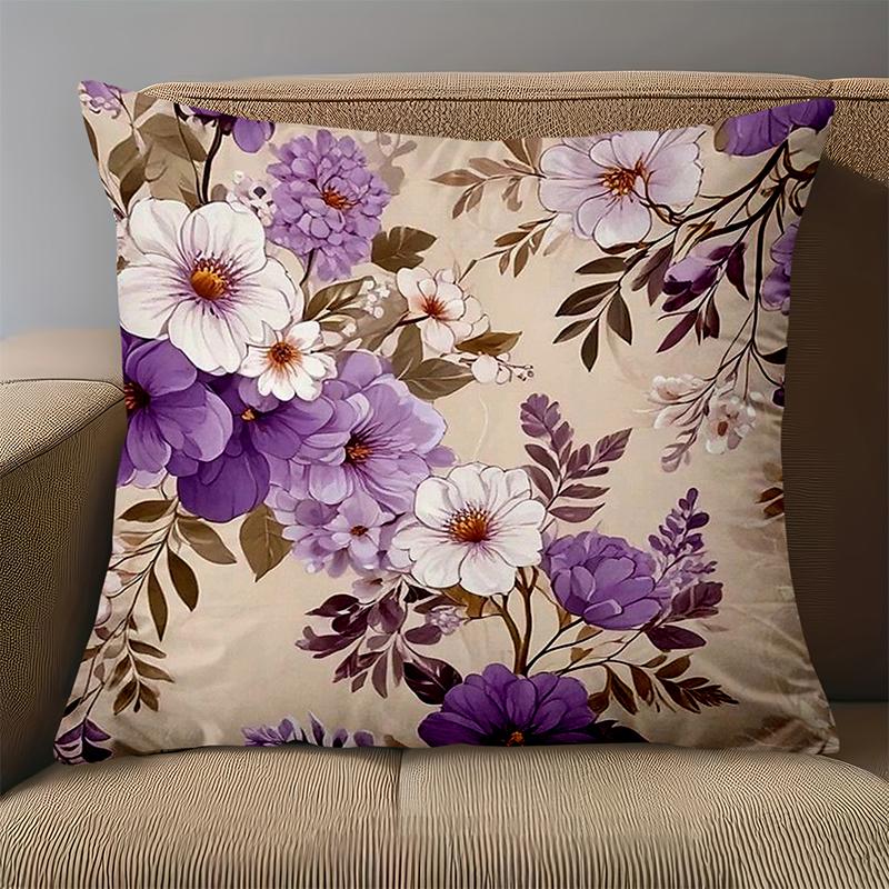 1 Pieces Purple And White Flower Patterned Decorative Throw Pillow Polyester Pillowcase, Sofa  Cushion Cov Headboard Pillow