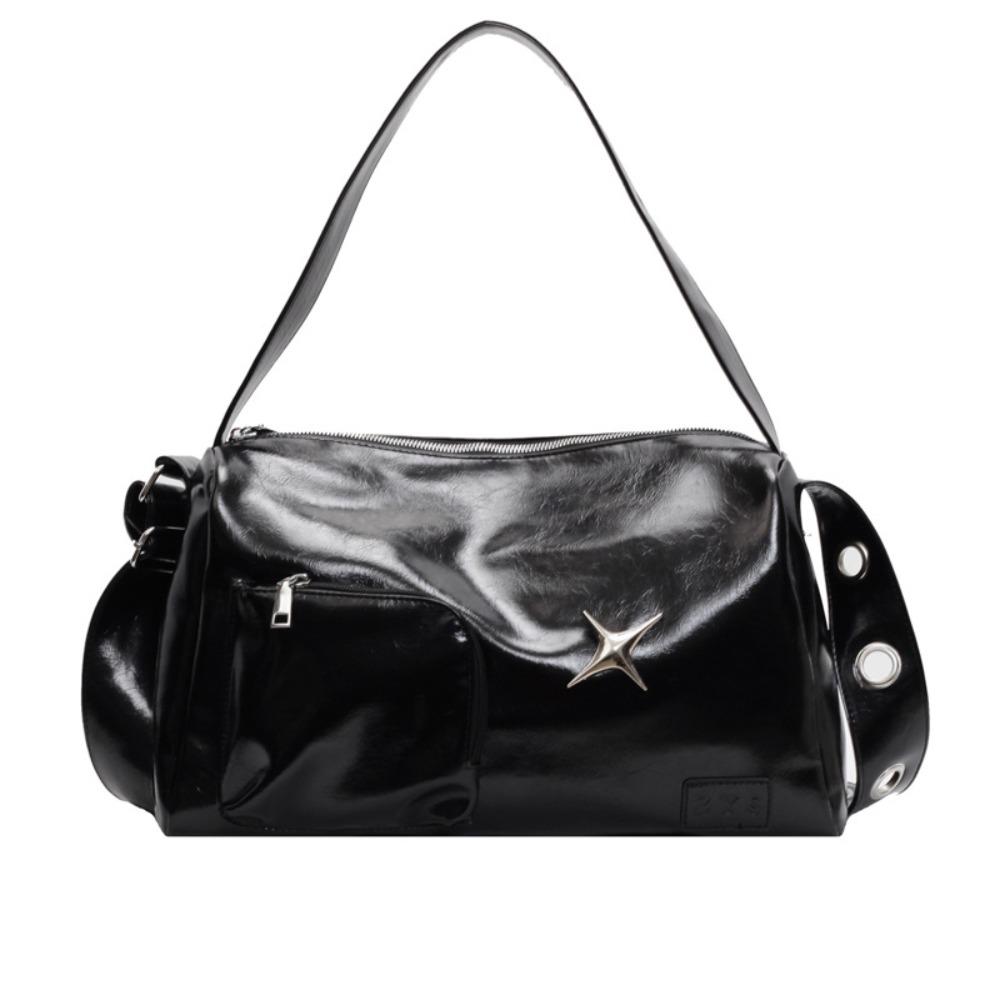 

Сумка подмышку Y2K на молнии, черная сумка-боулинг, изысканная панк-сумка-тоут, для путешествий чёрный