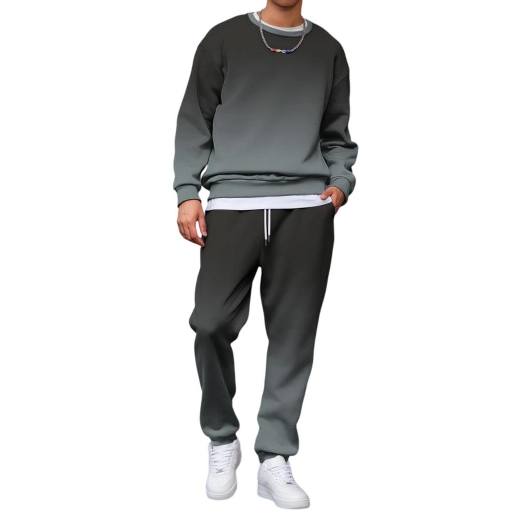 Men's Gradient Print Sweatshirt and Jogger Pants Set - Loose Fit Casual Two-Piece Outfit