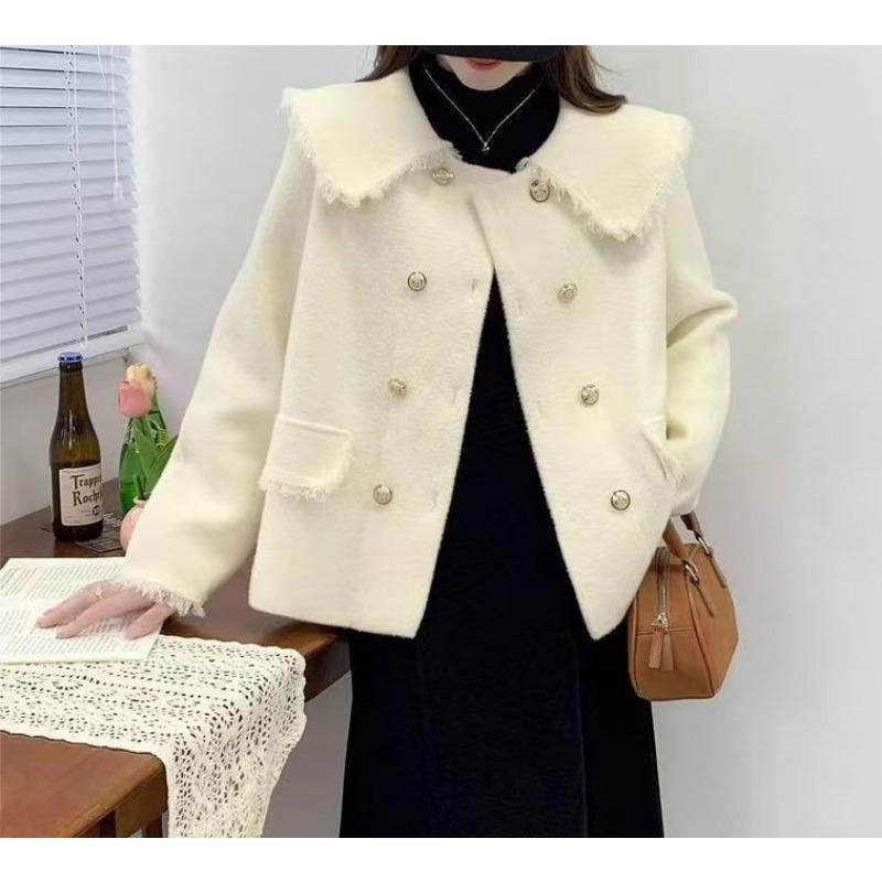 Spring and Autumn New Small Fresh Jacket Women's Short Fashion Double-breasted Doll Collar Versatile Fringed Knitted Cardigan Top