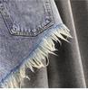 Vintage Low Rise Denim Shorts with Fringe & Ripped Pockets