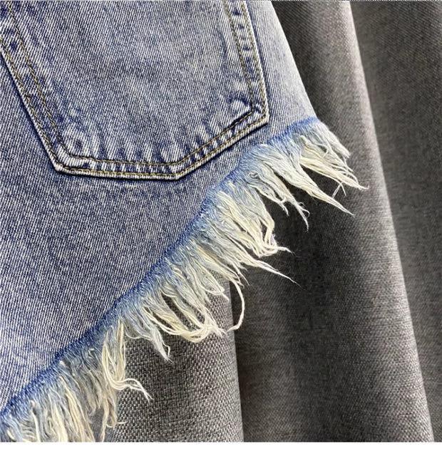 Vintage Low Rise Denim Shorts with Fringe & Ripped Pockets