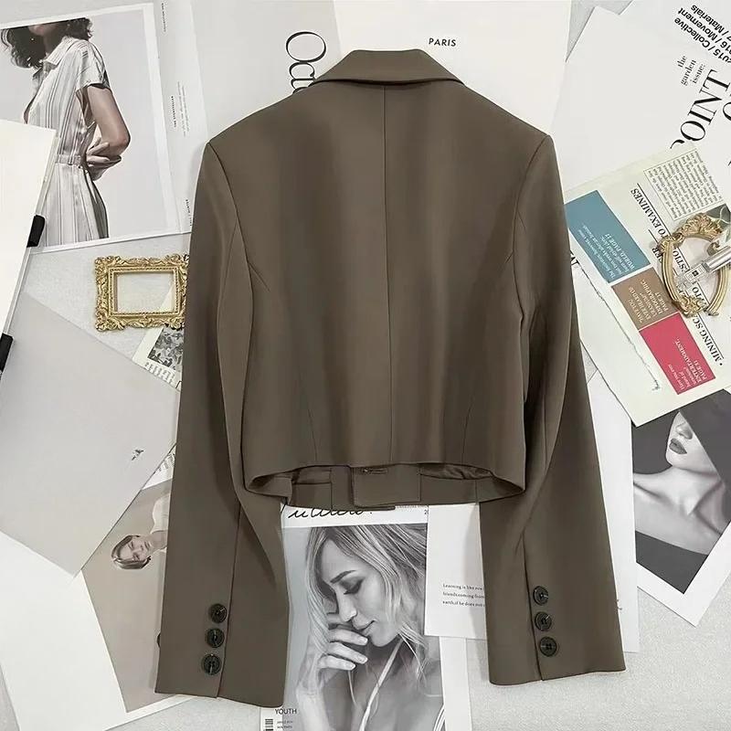 Smvp Black Cropped Blazers Woman Trend All-match Notched Collar Crop Jacket Women Korean Chic Single Button Suit Coat