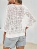 Women's Crochet Hollow Out Cover Up Top Off Shoulder Three Quarter Sleeve Mesh Beachwear