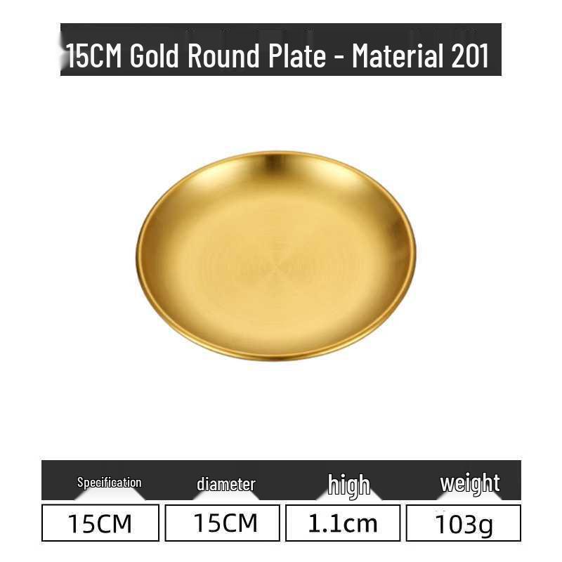 Gold Round 304 Stainless Steel Korean BBQ and Cake Tray