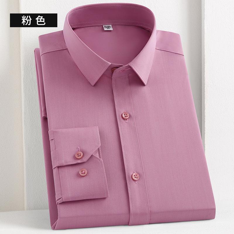 Jaro Nová Móda Ležérní Košile s Dlouhým Rukávem Pánská Bambusové Vlákno Nežehlivá Košile Jednobarevná
