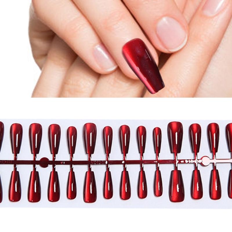 30pcs Cats Eye Press on Nail Almond/Short Square/Coffin Fake Nail Acrylic False Nail,Stick on Nail Glues on Nail Kit