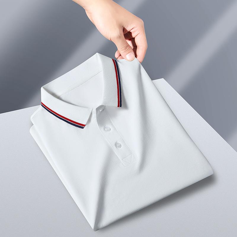 Men'S High-End Solid Color Short Sleeve Lapel Polo Shirt Business Casual Young And Middle-Aged Men'S Top