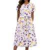 Women's Summer Fashion Round Neck Casual Plant Floral Print Short Sleeve Dress
