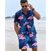 Funny 3D Flamingo Print Men's Shirt Beach Vacation Short Sleeve and Shorts Two-Piece Set