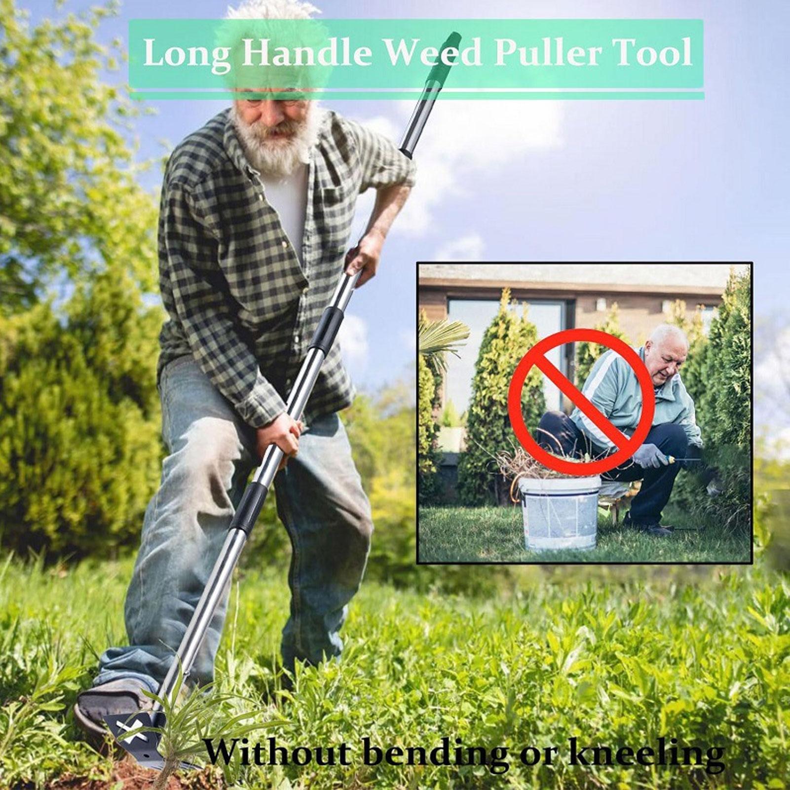 Weed Remover Tool Weed Puller Tool Long Handle Standing Detachable 2 in 1 Hand Weed Rake Action Hoe for Garden Patio Farm