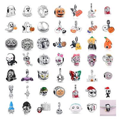 Halloween Cobre Clown Contas Caveira Fantasma Abóbora Pingente Encaixe Original Europeu Pulseira Colar Diy Charme Feminino Joia