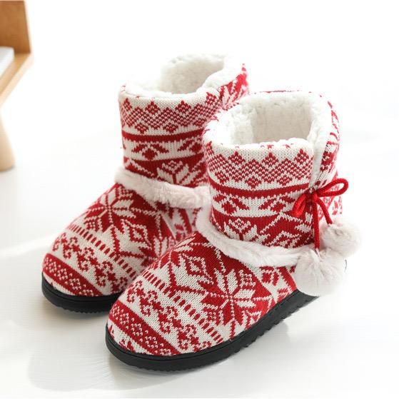 Winter Fur Home Slippers Women Warm Boots Cotton Flat Platform Indoor Floor Shoes For Female Womens Girls Weave Plush Cozy Boots