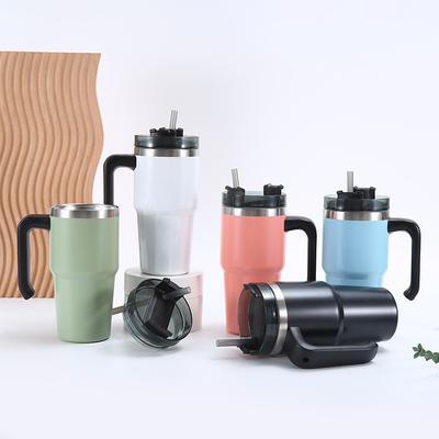 Becher aus Edelstahl 304 mit Henkel, Strohhalm, Eisbecher, großes Fassungsvermögen, tragbarer Becher fürs Auto.