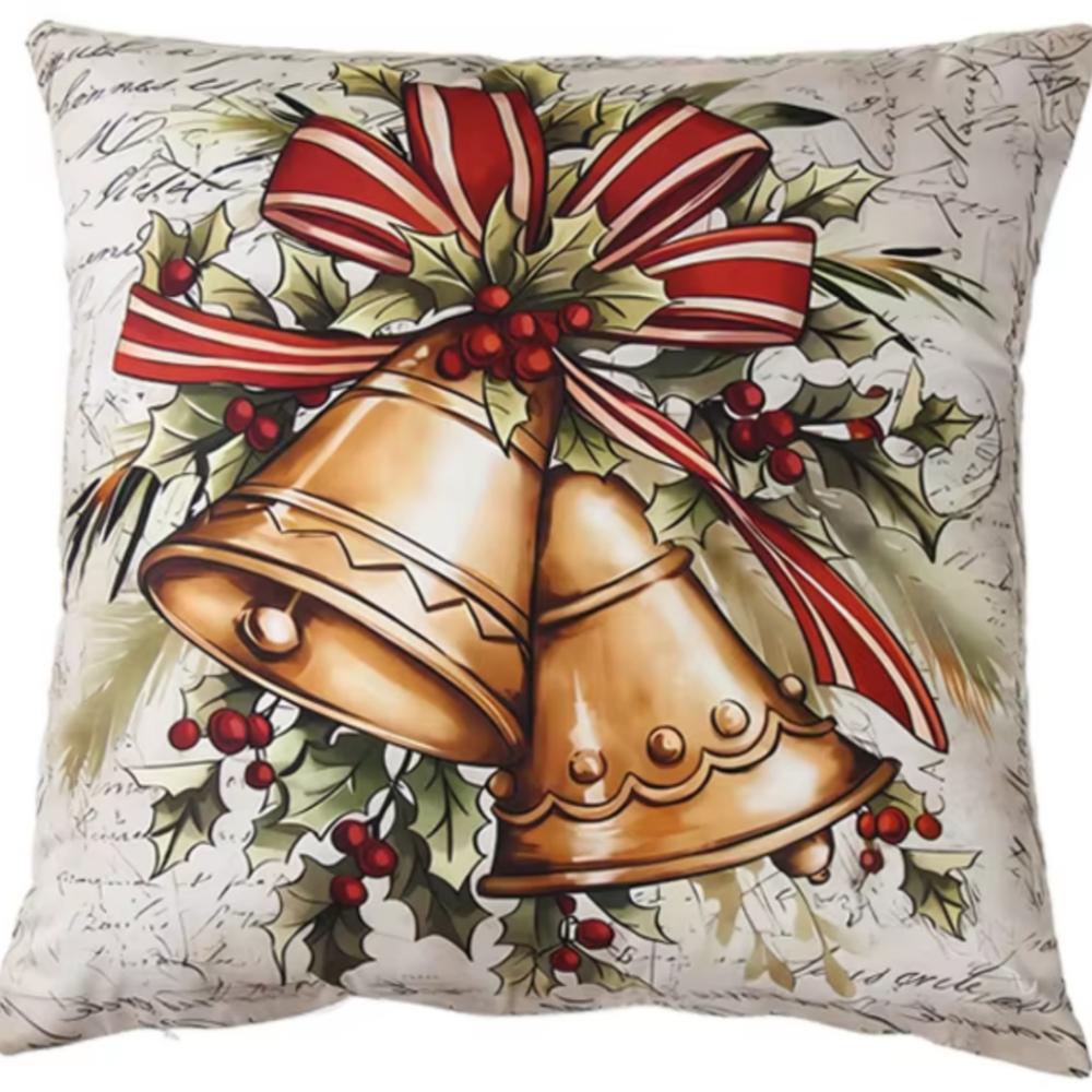 

Christmas Tradition Pillow Cover Santa Bell Design For Home Party Use Print Soft Fabric For Sofa Bedroom Decor 18x18Inch