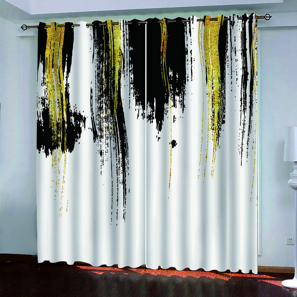 Creative Gold Black Art Prints 3D Printed Blackout Curtain For Kids Girl Bedroom Living Room Decoration Window Treatment Drapes