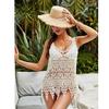 2026 Sexy Sheer Mesh Knit Bikini Cover Up Hollow Out Summer Top Ladies Beachwear Swimwear Lace Patchwork Tassel Dresses Sleeveless