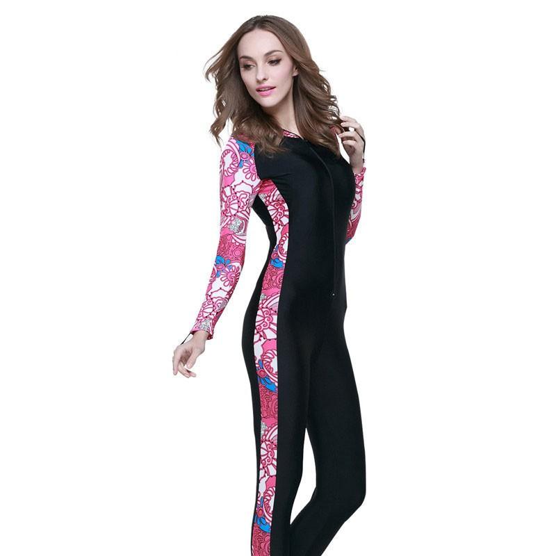 Womens Full Coverage UV Protection Rash Guard Set Long Sleeve Pants Hooded With Chest Pad Snorkeling Swimming Diving