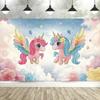 Unicorn Birthday Backdrop for Girls – Rainbow Glitter, Stars & Dots, Happy Birthday Banner & Photo Booth Props-Tapestry