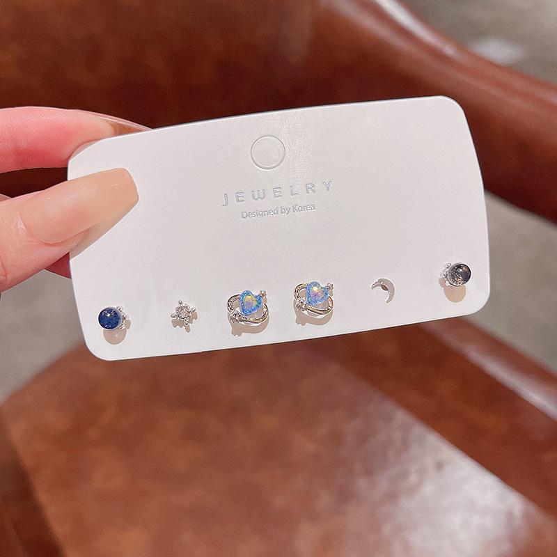 

Комплект серег-игл из серебра 925 пробы с синим сердцем — элегантные универсальные украшения для ушей для женщин