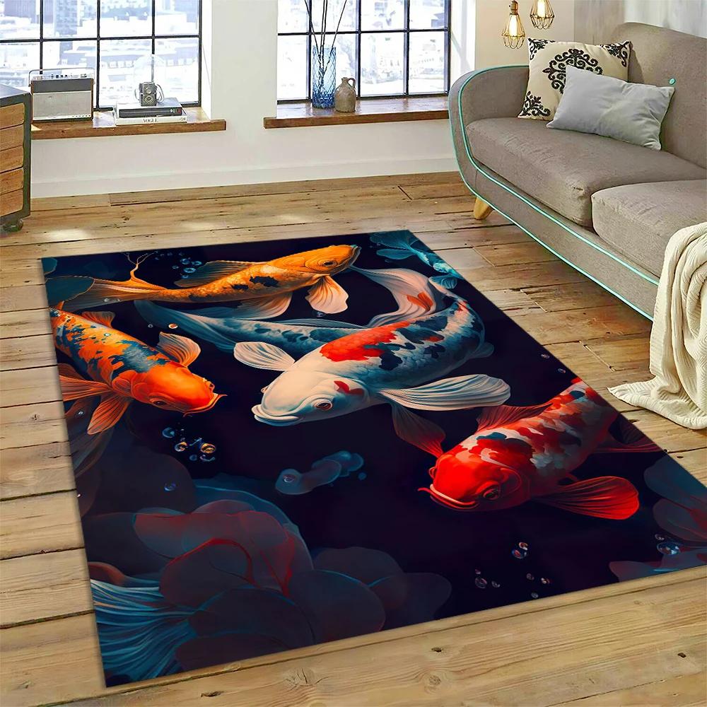 Koi Carp Naturalize Yin Yang Fish Cartoon Carpet Rug for Home Living Room Bedroom Sofa Doormat Decor,Kids Area Rug Non-slip Mat