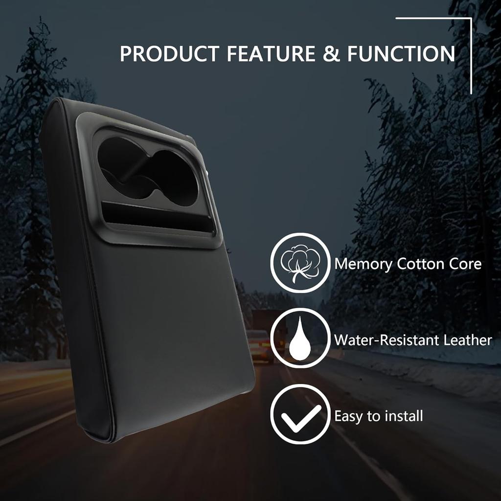 Leather Center Console Cover With Cup Holder,Booster Car Armrest Cover For Protecting Car Armrest Box & Car Decorations,Universal Car Accessories