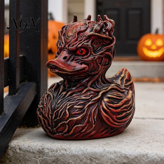 Kleines Harz-Autozubehör Halloween Horror Entenfigur, Teufelstier Statue, Gruseliges Badezimmerornament Gotisches Schreibtischdekor für Regal Schreibtisch