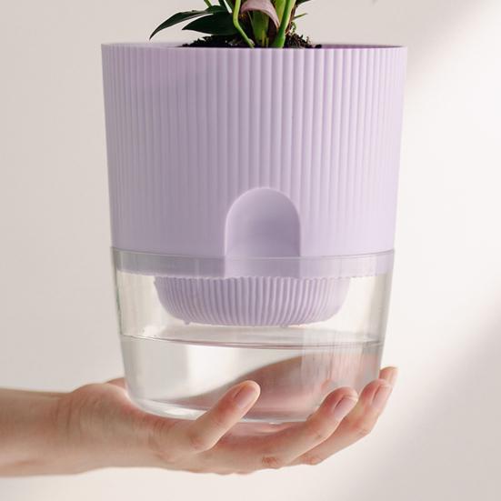 Self Watering Plant Pot Orchid Planter with Wick Ropes Flower Pot with Drainage Holes Transparent Water Reservoir for Indoor Plants Home Office Decor