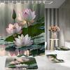 4Pcs Bathroom Shower Curtain Set Lotus  Bathroom Curtain With 12 Hooks Non Slip Rugs Toilet Cover Mat Bathroom Partition