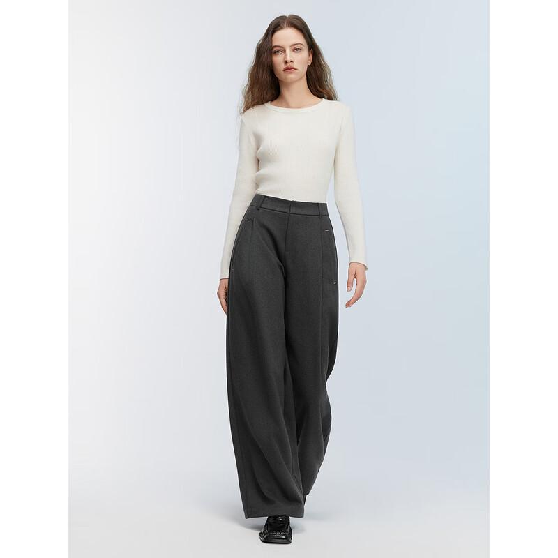 ELLE Women's High-Waist Wide-Leg Gray Casual Pants