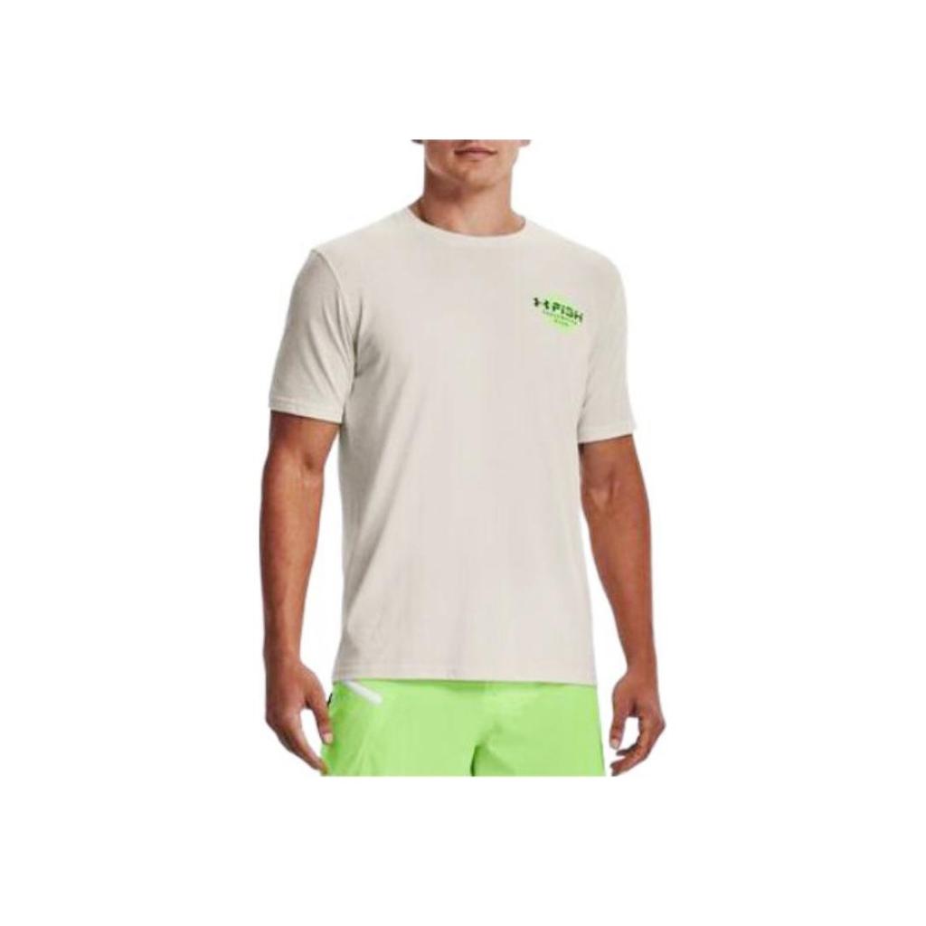 Under Armour Solid Color Sports Letter Print Crew Neck Short Sleeve T-Shirt Men Tops Beige 1370195-279