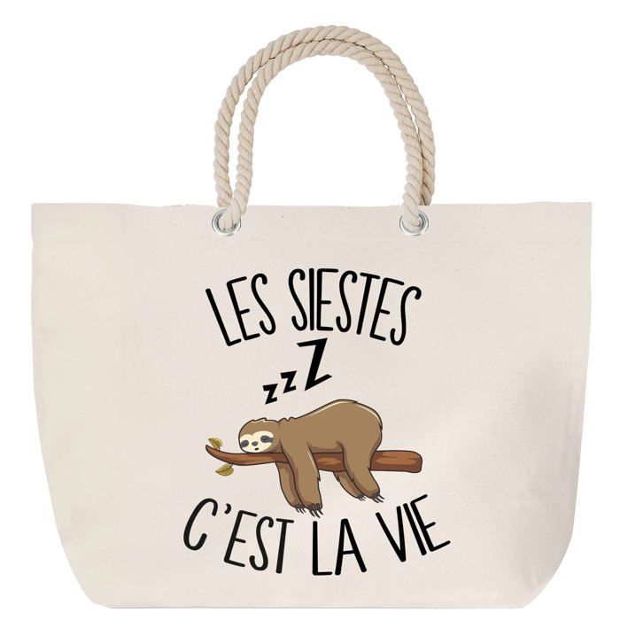 Sac de plage - PLANETEE - Sieste C'est la vie - Anse corde - Grand format - Personnalisable
