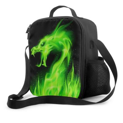 Green Fire Dragon Insulated Lunch Box Cooler Bag Tote Bag Reusable Portable Thermal Lunch Bag for Picnic Travel Work School