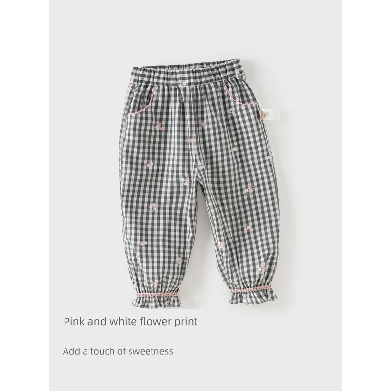 David Bella Girls' Class a Pants Children's Pure Cotton Jogger Pants 2026 New Spring Collection Baby Plaid Lantern Pants