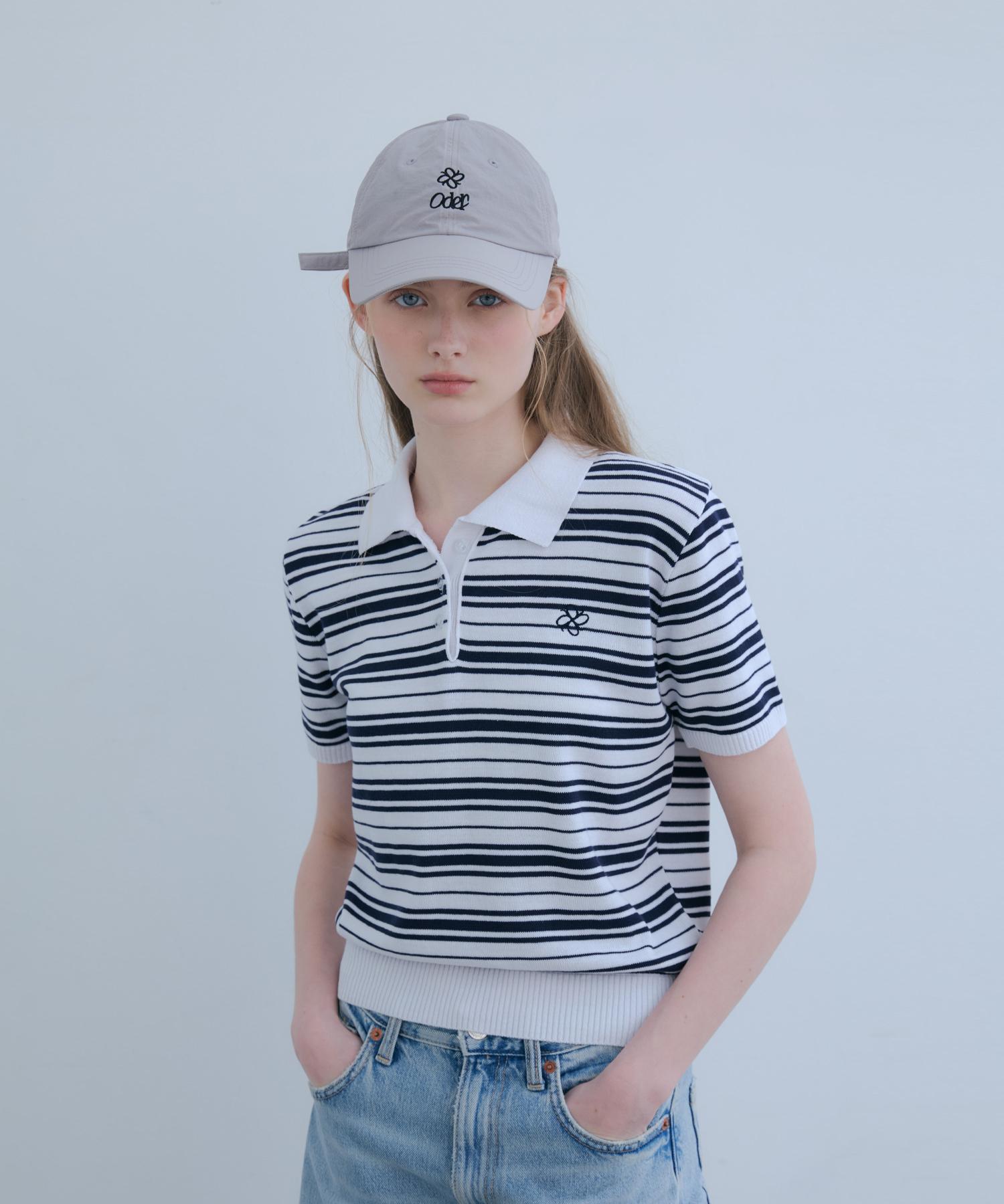 Odier Striped Color-Block Embroidery Knit - Ivory Ivory(Navy)/One