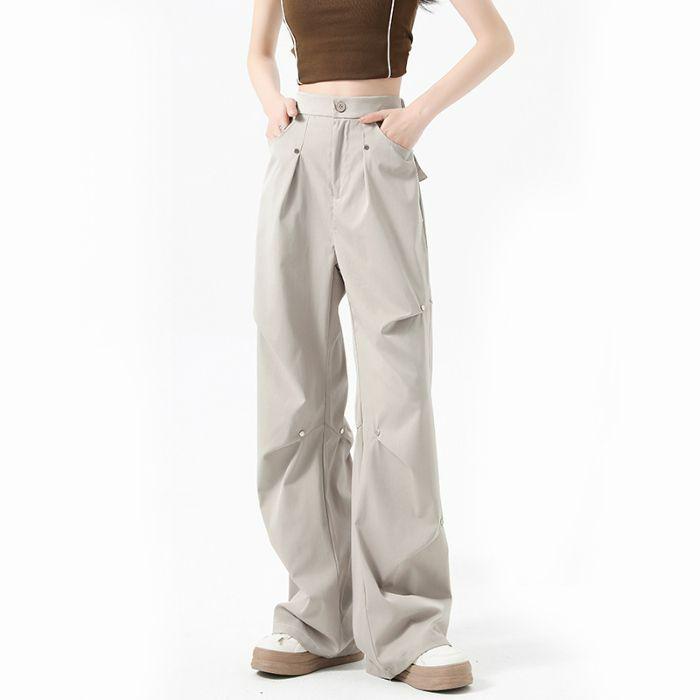 Women's 2025 Quick-Dry Rivet Work Pants: Spring/Summer, Narrow Straight-Leg, Casual, Wide-Leg