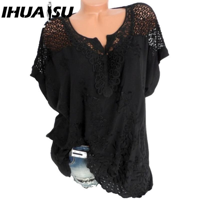 

IHUASU Женская Мода Повседневные Однотонные Принтованные Блузки и Рубашки с Коротким Рукавом и V-образным Вырезом XXXXXXL чёрный