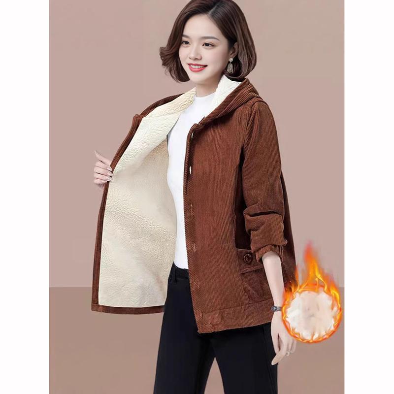 Spring Autumn Women's Corduroy Jacket Loose Slimming Thin Mom Casual Outerwear Midd