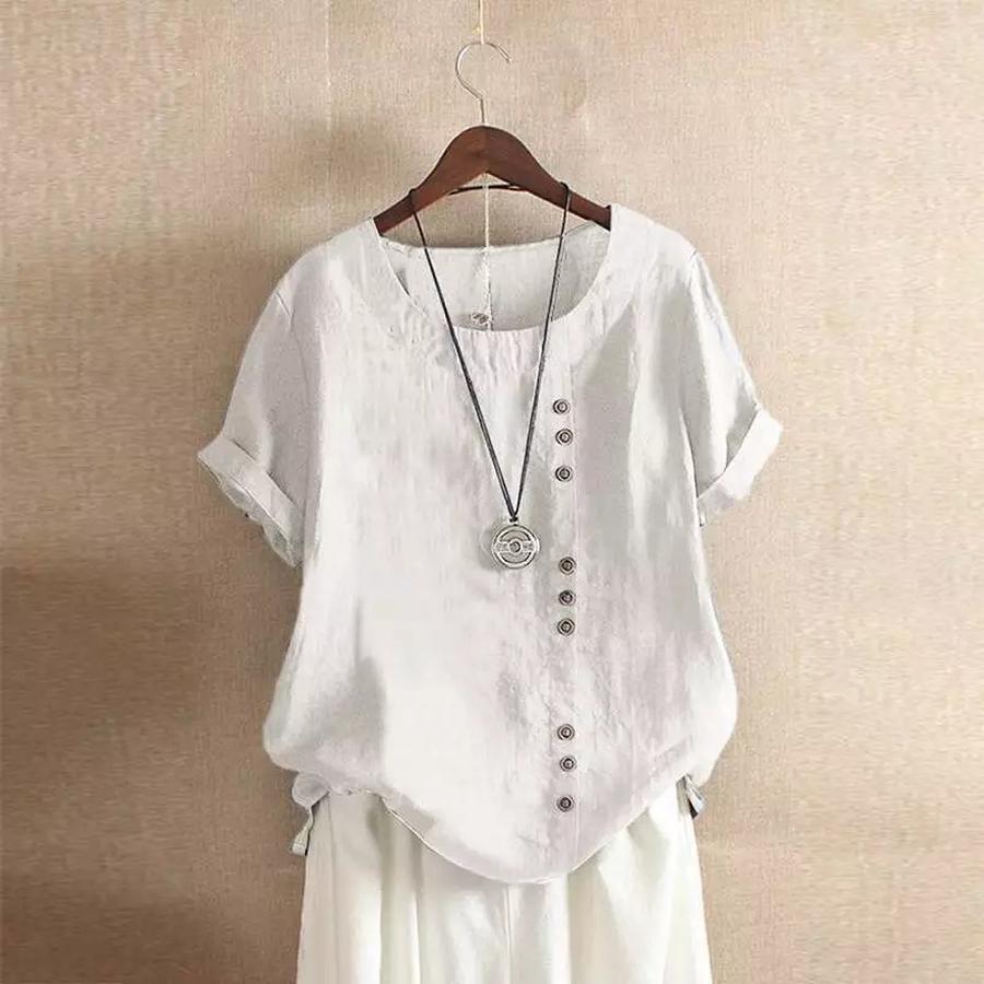 Women's Cotton Linen Casual Loose Fit Pure Cotton T-Shirt