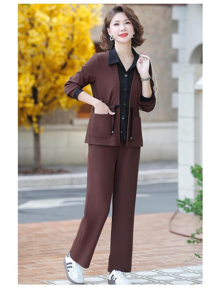 Spring 2025 Casual Suit for 50-Year-Old Women: Two-Piece Sporty Set for Middle-Aged and Elderly Moms