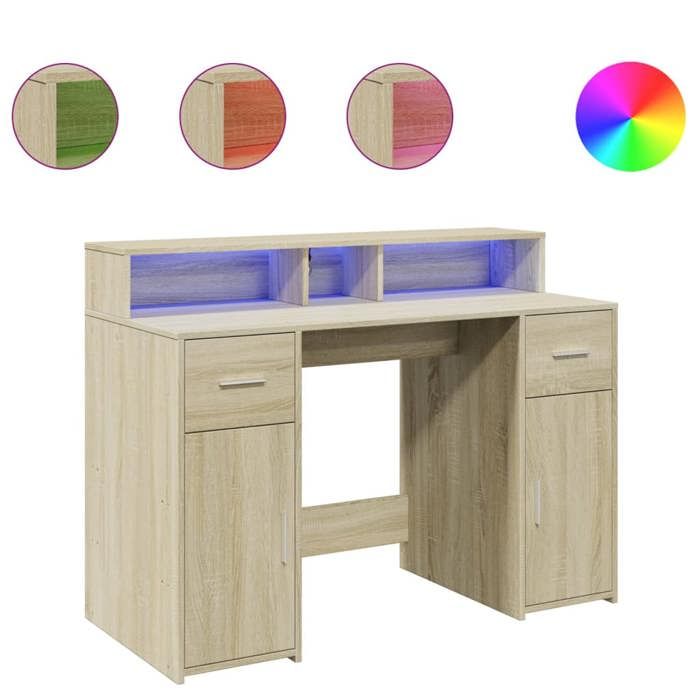 VidaXL Desk with LED Lights Sonoma Oak Engineered Wood, Work Desk, Study Desk, Home Office Desk, Desk 3309413