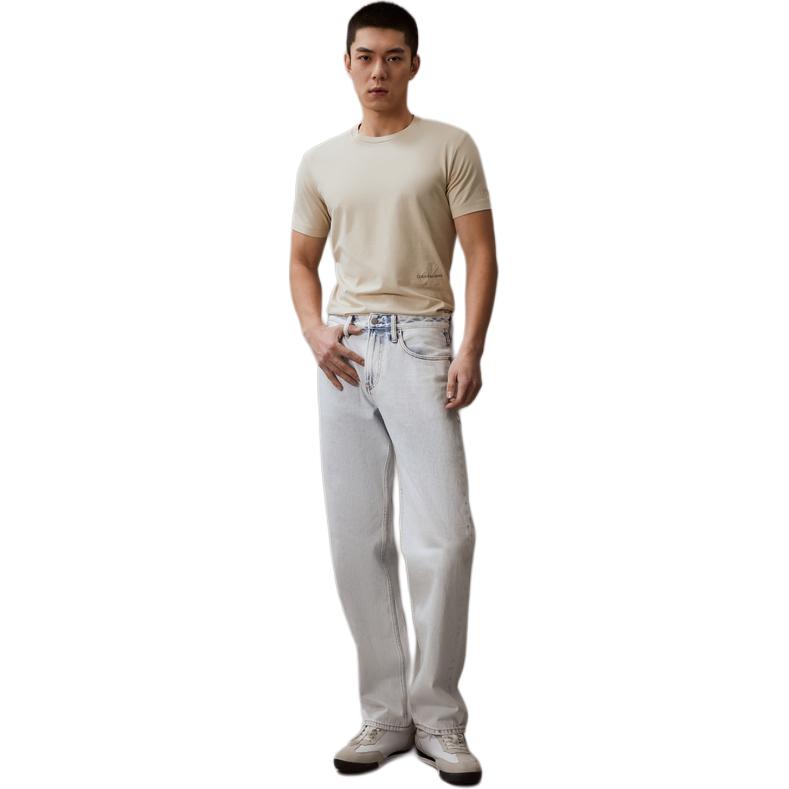 Calvin Klein Einfarbiges Rundhals-Slim-Fit-Kurzarm-T-Shirt Herren Oberteile Hell-Khaki J324127-ACI