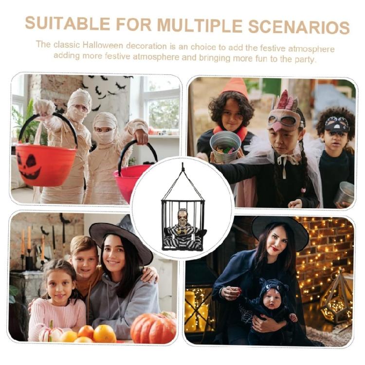 Jump Scare Gefangener Totenkopf Käfig Hängende Dekoration Mit Sensortechnik Blinkendes Auge und Geräusch Für Feiertags-Setups