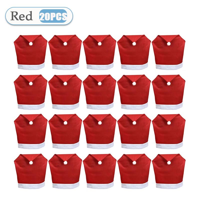 1-20PCS Christmas Chair Covers Red Polyester Dining Chair Decor with Santa Hat Back Covers, Holiday Table Setting Party Supplies