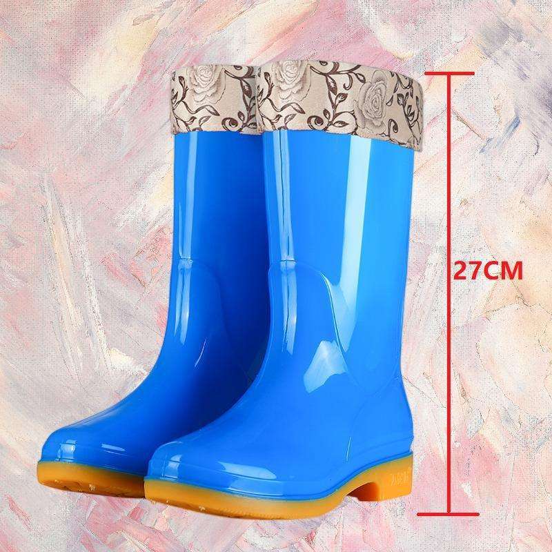 Hohe rutschfeste Samt-Baumwoll-Regenschuhe Regenstiefel wasserdichte Schuhe Eimer-Gummischuhe Überschuhe Wasserstiefel Damen Erwachsene Küche warm im Winter