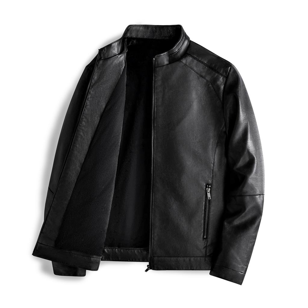 Leather jacket men's autumn and winter new retro premium fleece leather jacket business casual PU leather jacket